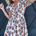 Floral And Bow Printed Puff Sleeve Dress - Infinity Raine