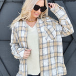 Laura Acid Wash Flannel Shirt In Oat - Infinity Raine