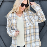 Laura Acid Wash Flannel Shirt In Oat - Infinity Raine