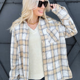 Laura Acid Wash Flannel Shirt In Oat - Infinity Raine