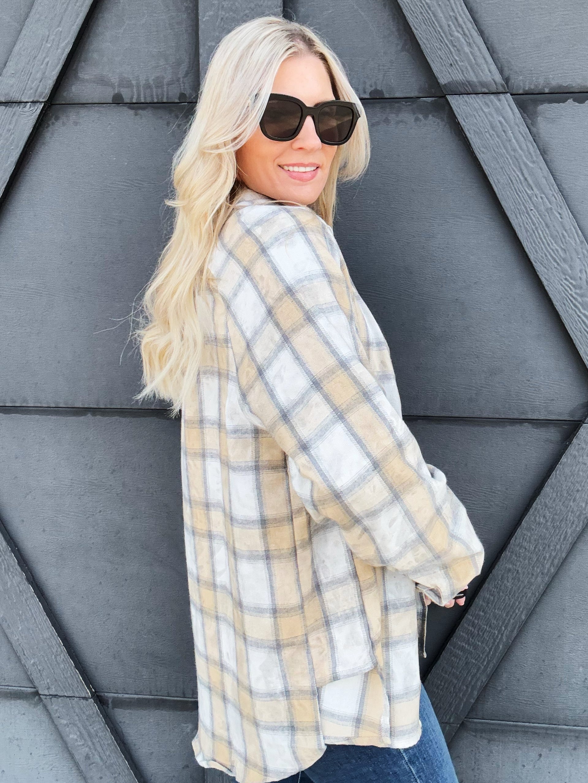 Laura Acid Wash Flannel Shirt In Oat - Infinity Raine