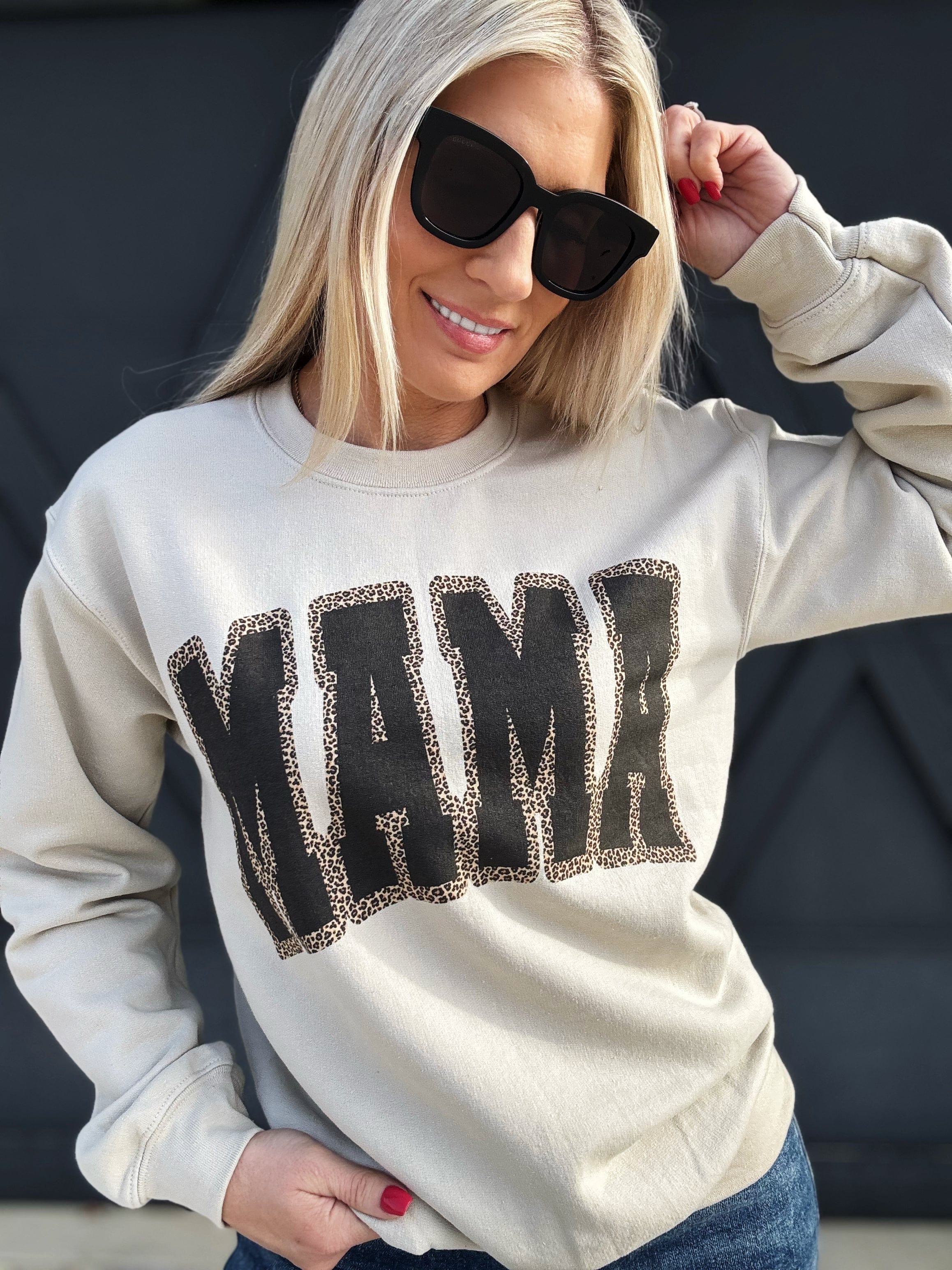 Leopard Mama Sweatshirt In Sand - Infinity Raine