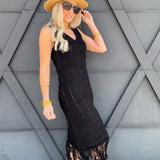 Drop Needle Fringe Dress In Black - Infinity Raine