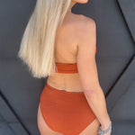 Textured Front Knot Bandeau Swimsuit In Orange - Infinity Raine