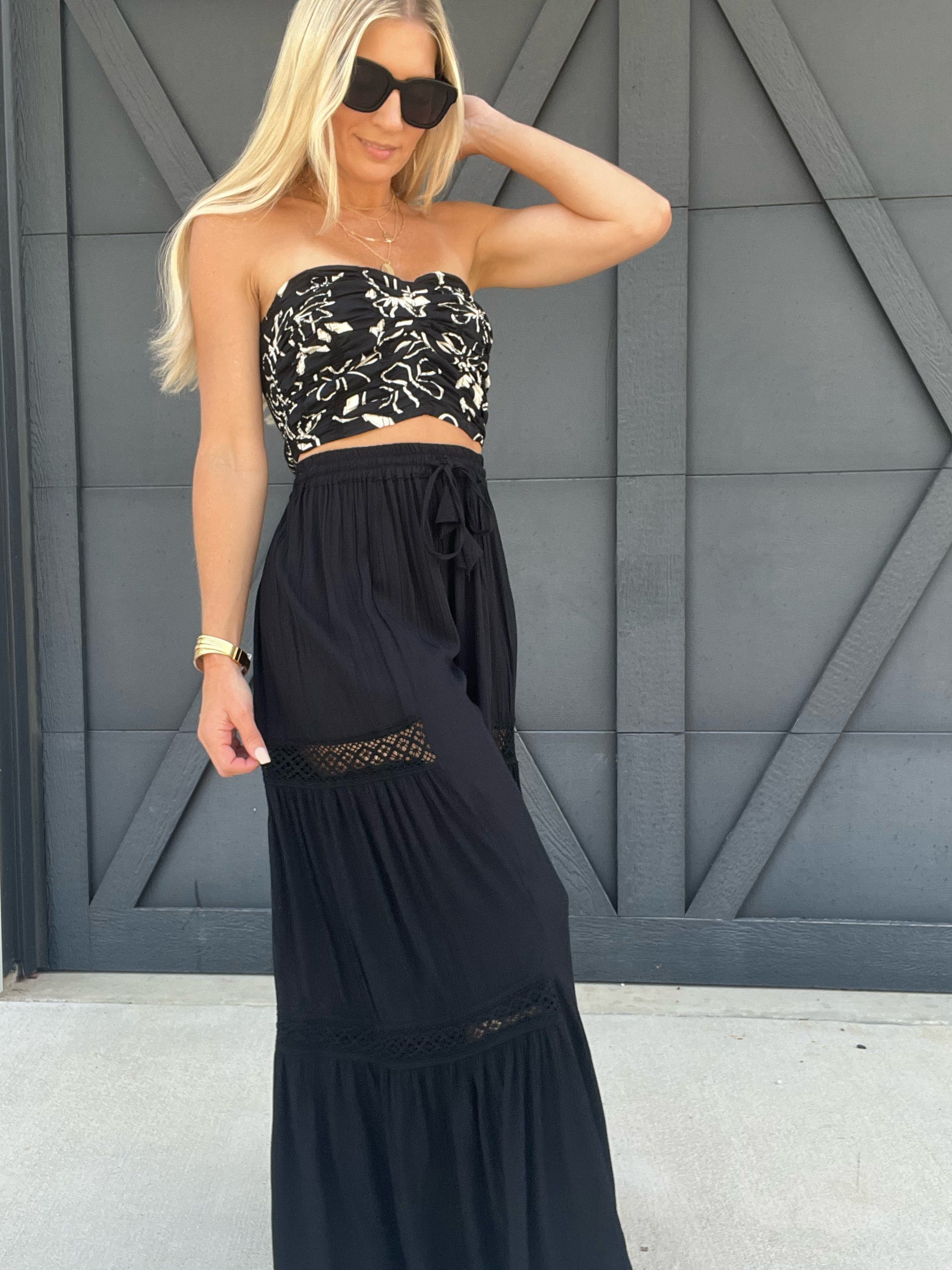 Palazzo Pants With Crotchet Detailing In Black - Infinity Raine