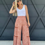 Wide Leg Cactus Print Palazzo Pants In Adobe - Infinity Raine