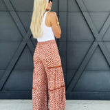 Wide Leg Cactus Print Palazzo Pants In Adobe - Infinity Raine