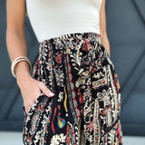 Wide Leg Floral Print Plazzo Pants In Black - Infinity Raine