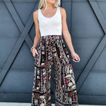 Wide Leg Floral Print Plazzo Pants In Black - Infinity Raine