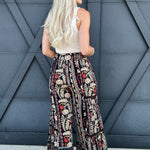 Wide Leg Floral Print Plazzo Pants In Black - Infinity Raine