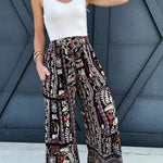 Wide Leg Floral Print Plazzo Pants In Black - Infinity Raine