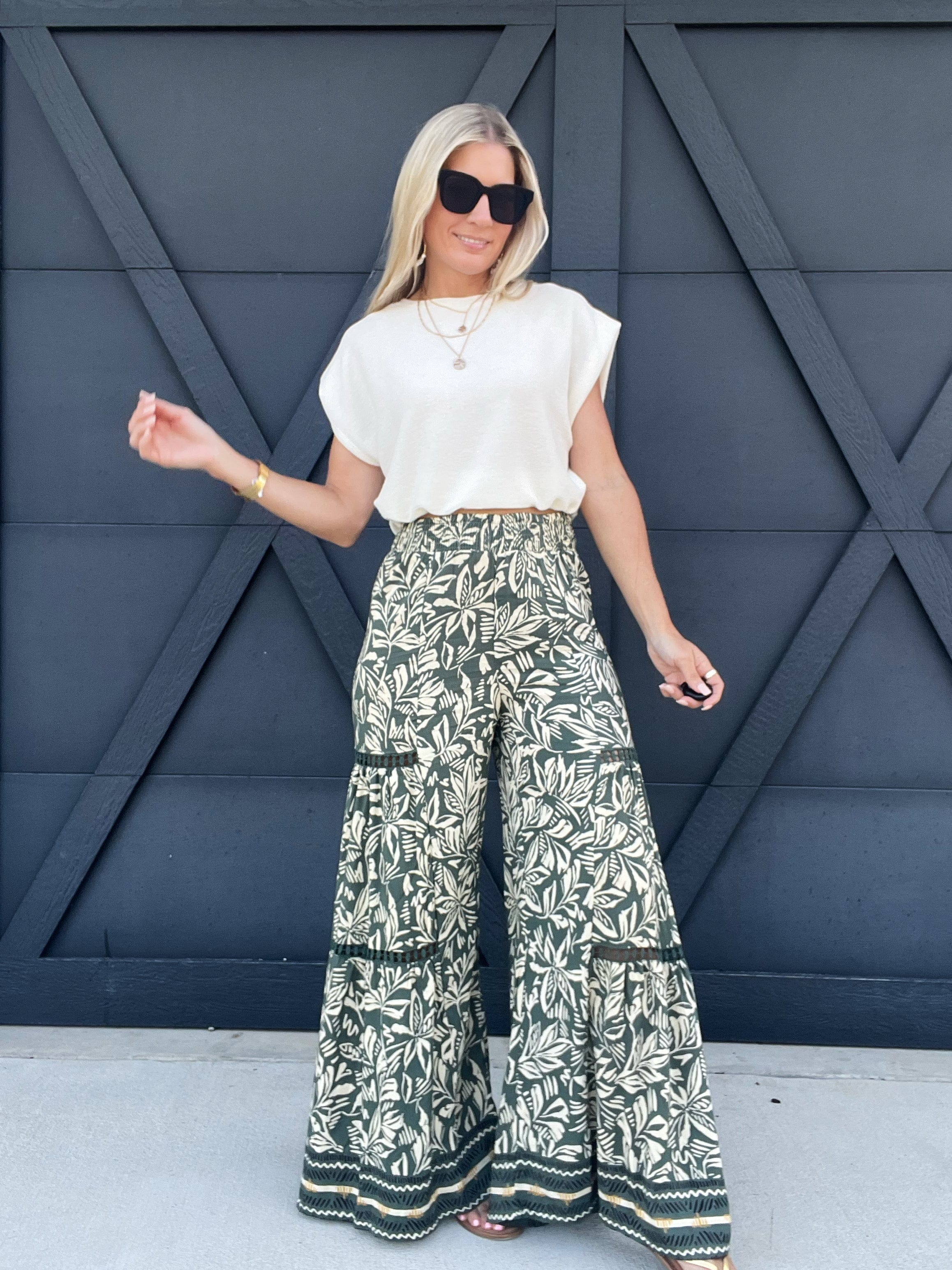 Wide Leg Palazzo Pants In Green - Infinity Raine