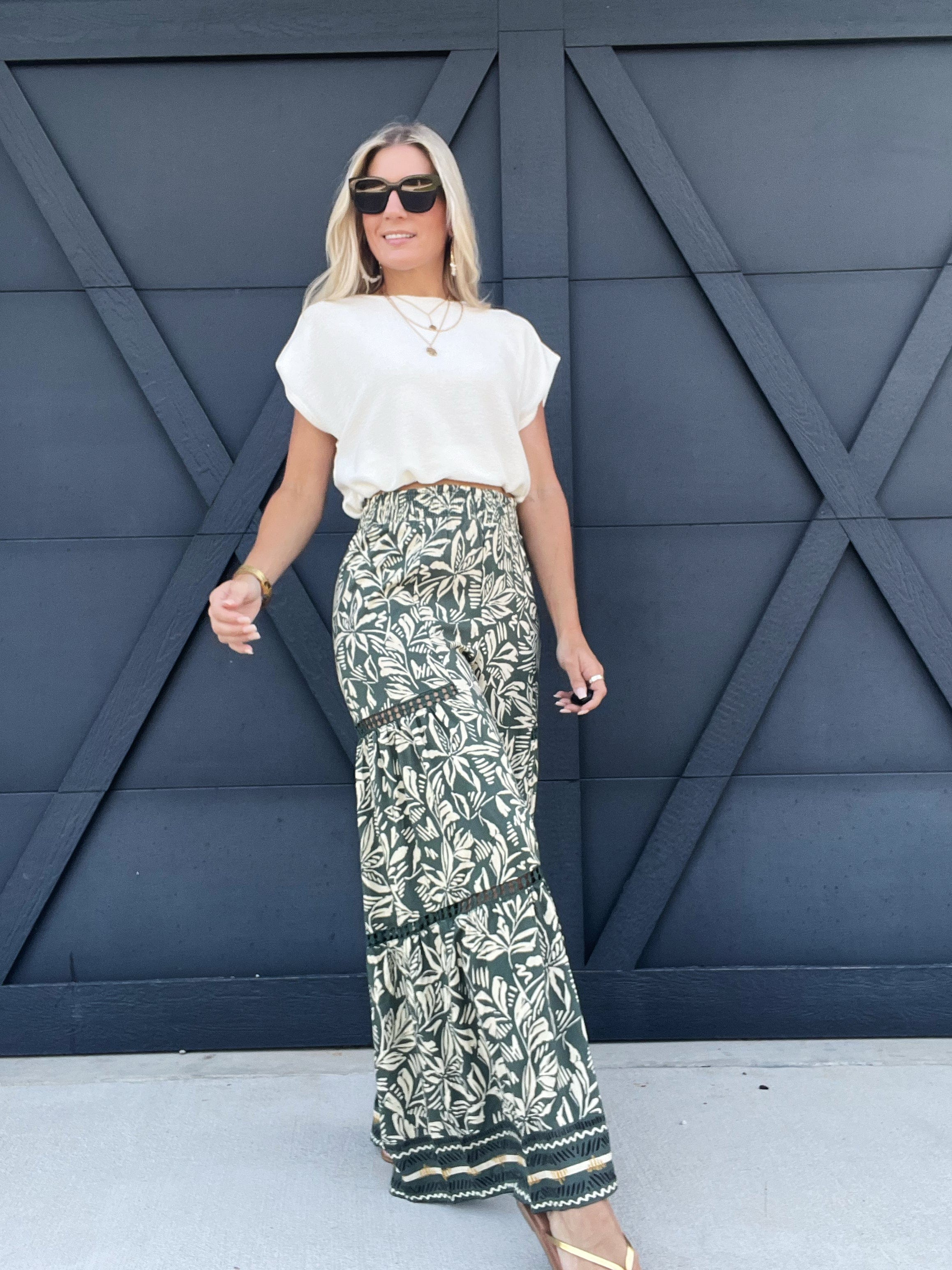 Wide Leg Palazzo Pants In Green - Infinity Raine