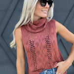 Cowl Neck Knit Tank Top In Rust - Infinity Raine