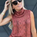 Cowl Neck Knit Tank Top In Rust - Infinity Raine