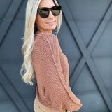 Open Knit Pullover Sweater In Clay - Infinity Raine