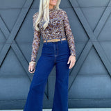 Stretch High Rise Wide Leg Cropped Dark Denim Jean - Infinity Raine