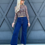 Stretch High Rise Wide Leg Cropped Dark Denim Jean - Infinity Raine