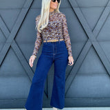 Stretch High Rise Wide Leg Cropped Dark Denim Jean - Infinity Raine