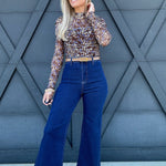 Stretch High Rise Wide Leg Cropped Dark Denim Jean - Infinity Raine