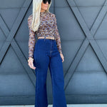 Stretch High Rise Wide Leg Cropped Dark Denim Jean - Infinity Raine