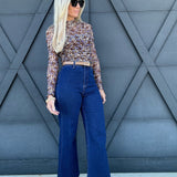 Stretch High Rise Wide Leg Cropped Dark Denim Jean - Infinity Raine