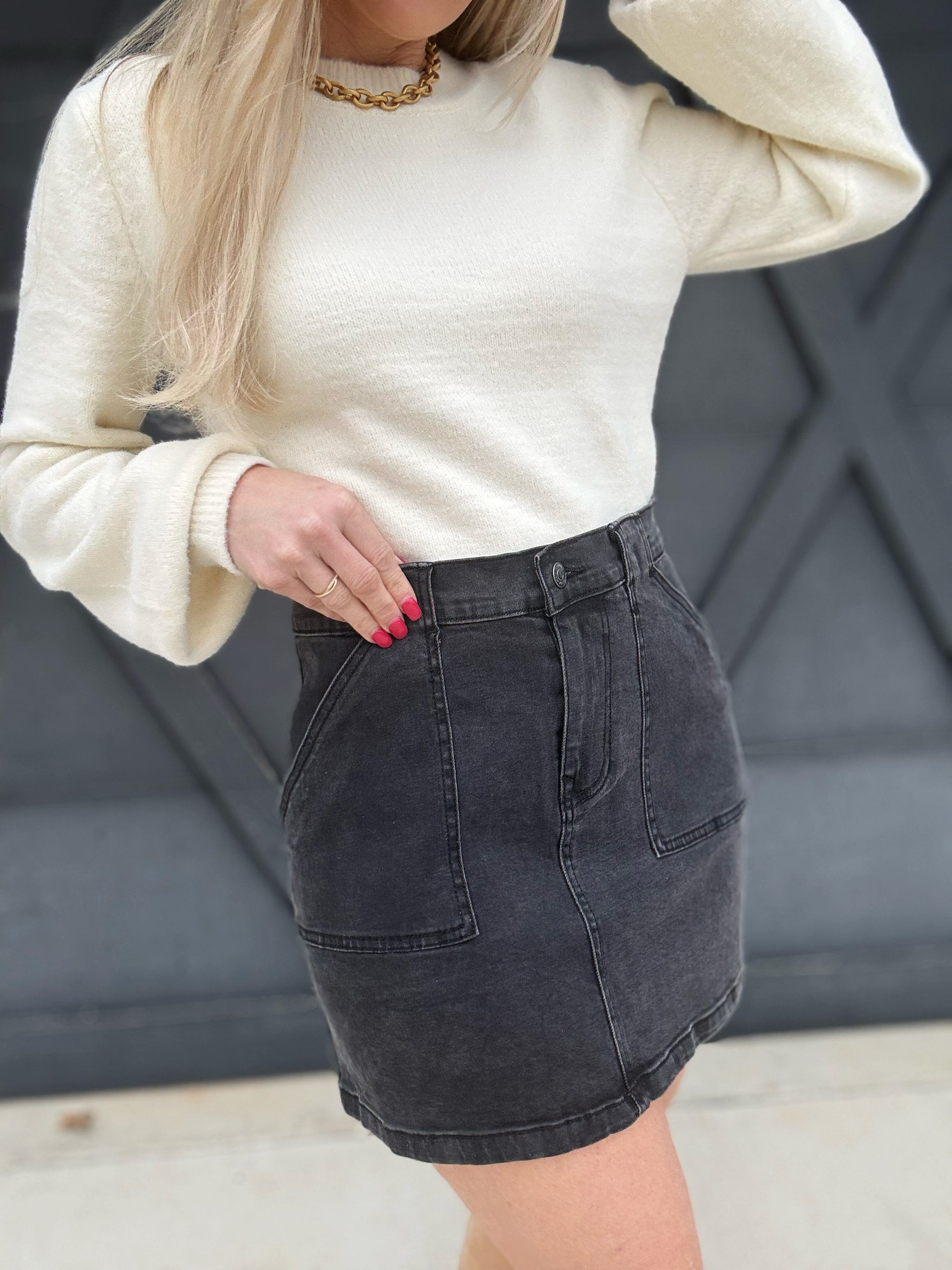 Denim Cargo Mini Skirt In Black - Infinity Raine