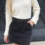 Denim Cargo Mini Skirt In Black - Infinity Raine