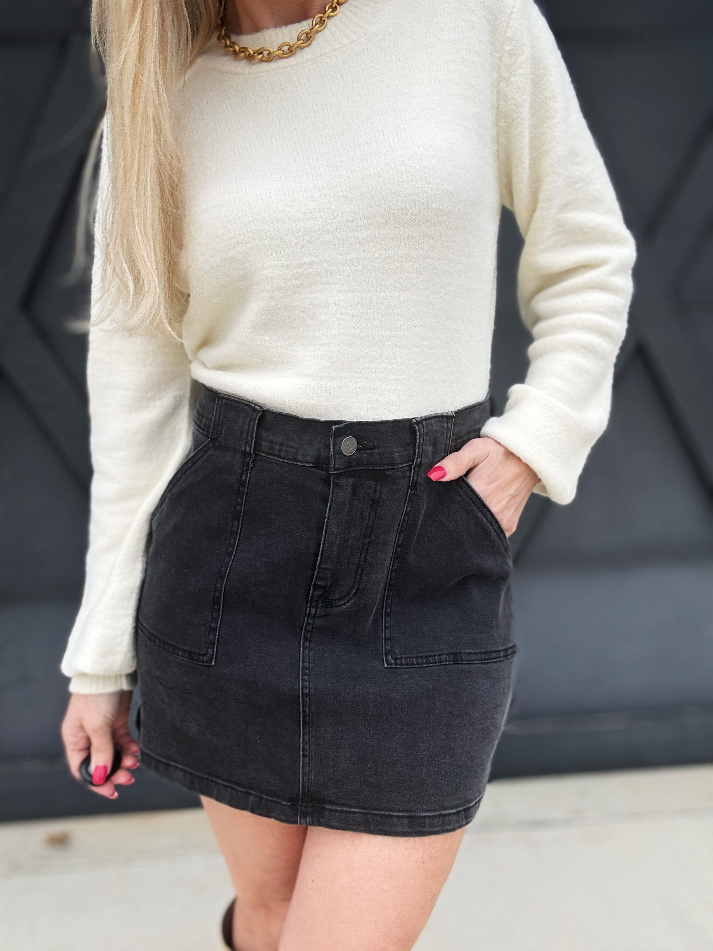 AnnieWear Bottoms - Skirts Denim Cargo Mini Skirt In Black