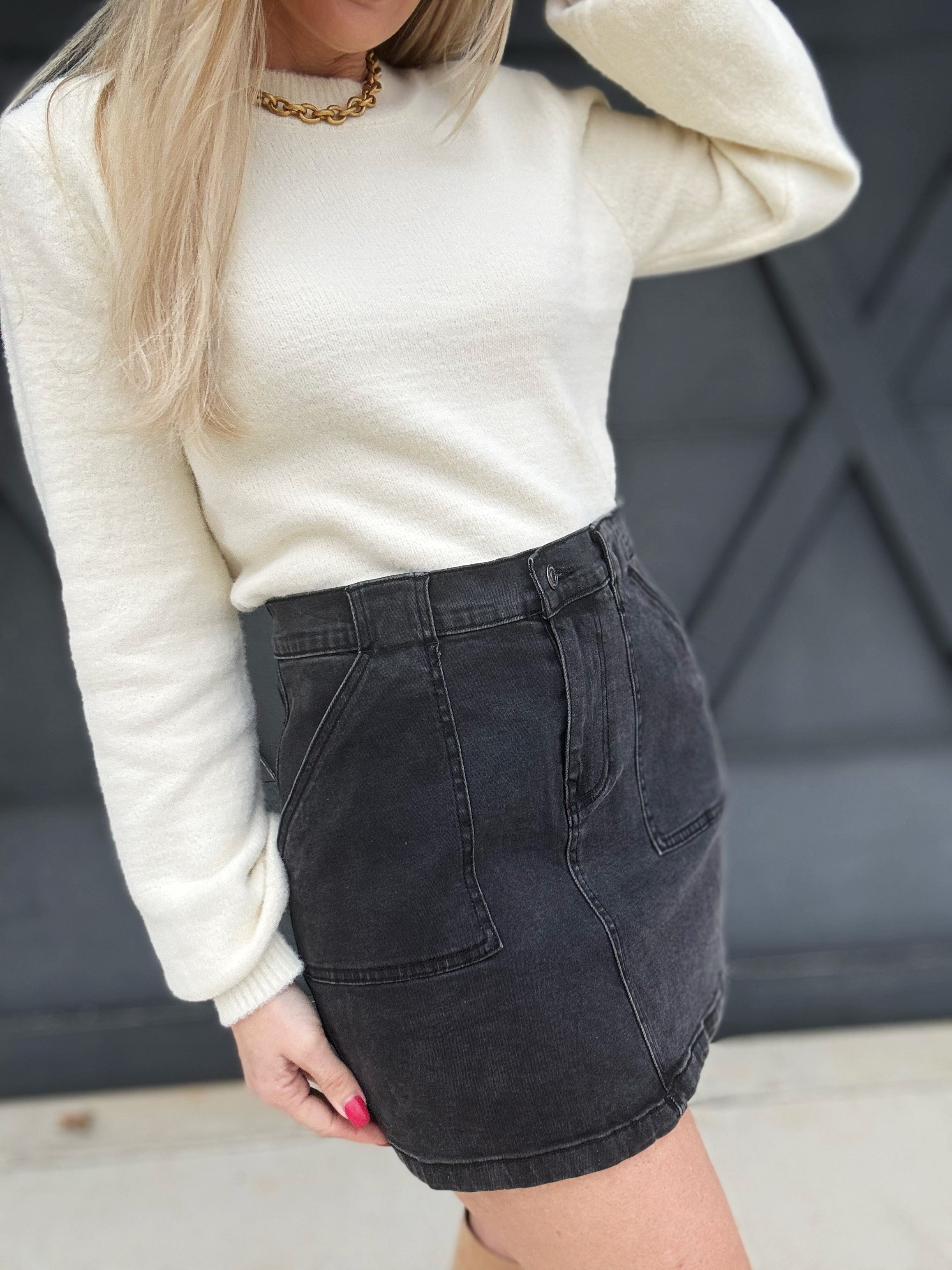 Denim Cargo Mini Skirt In Black - Infinity Raine