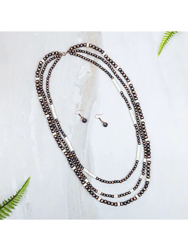Layered Beaded Necklace In Copper And Ivory - Infinity Raine