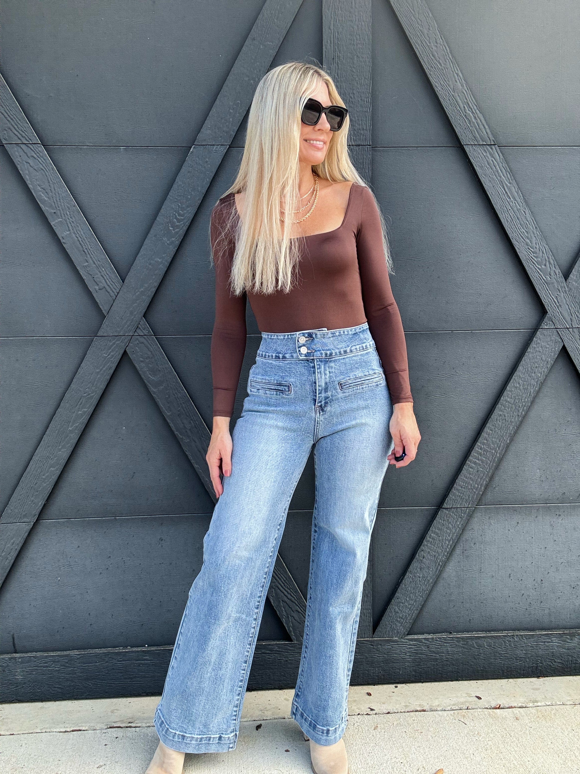 Ella Super High Rise Wide Leg Jeans In Cambridge - Infinity Raine