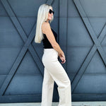 High Rise Wide Leg Twill Pants In Khaki - Infinity Raine