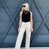 High Rise Wide Leg Twill Pants In Khaki - Infinity Raine