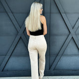 High Rise Wide Leg Twill Pants In Khaki - Infinity Raine