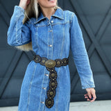 Long Sleeve Denim Shirt Dress In Midnight Thunder - Infinity Raine