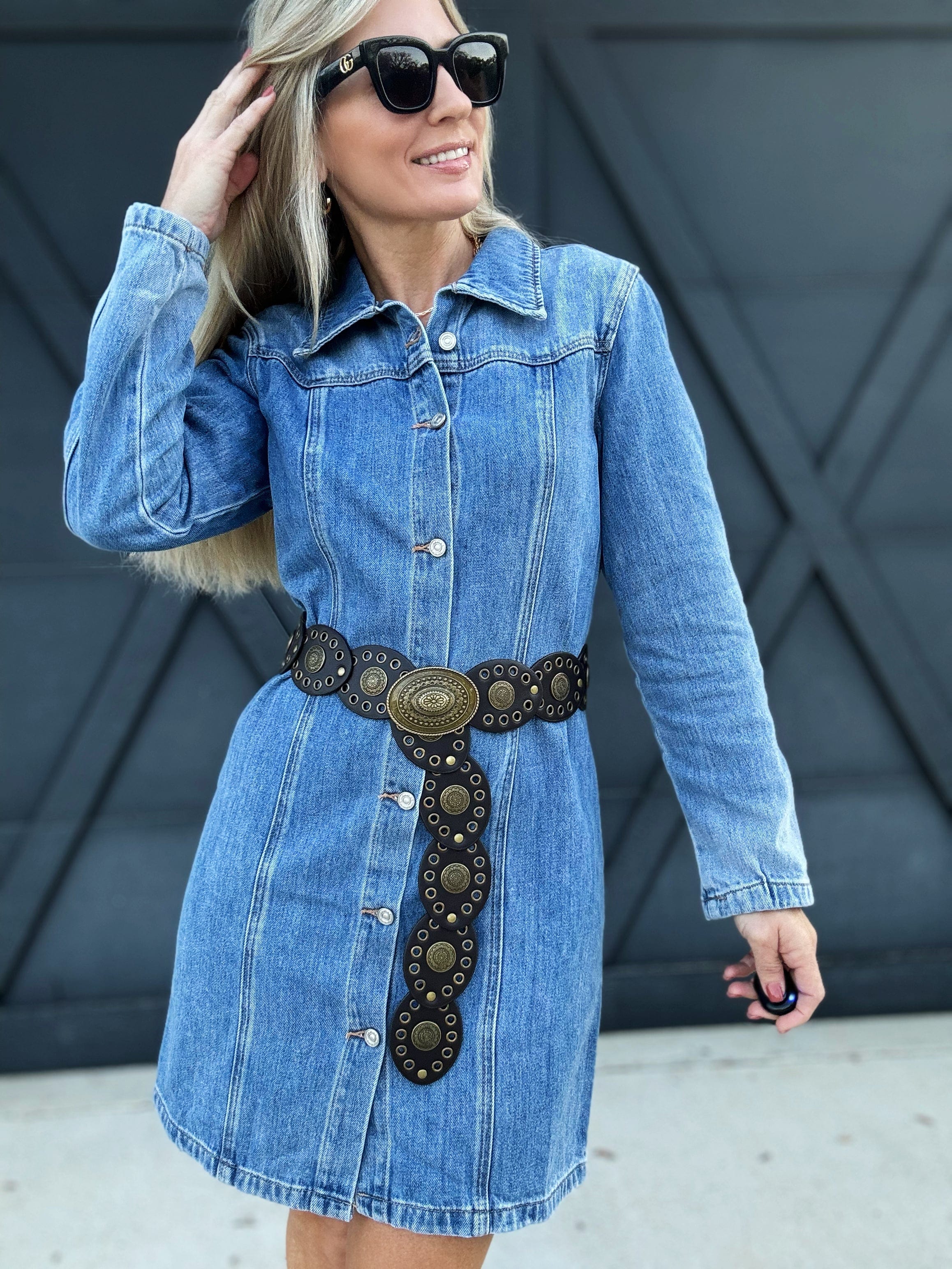 Long Sleeve Denim Shirt Dress In Midnight Thunder - Infinity Raine