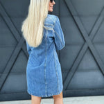 Long Sleeve Denim Shirt Dress In Midnight Thunder - Infinity Raine