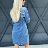 Long Sleeve Denim Shirt Dress In Midnight Thunder - Infinity Raine