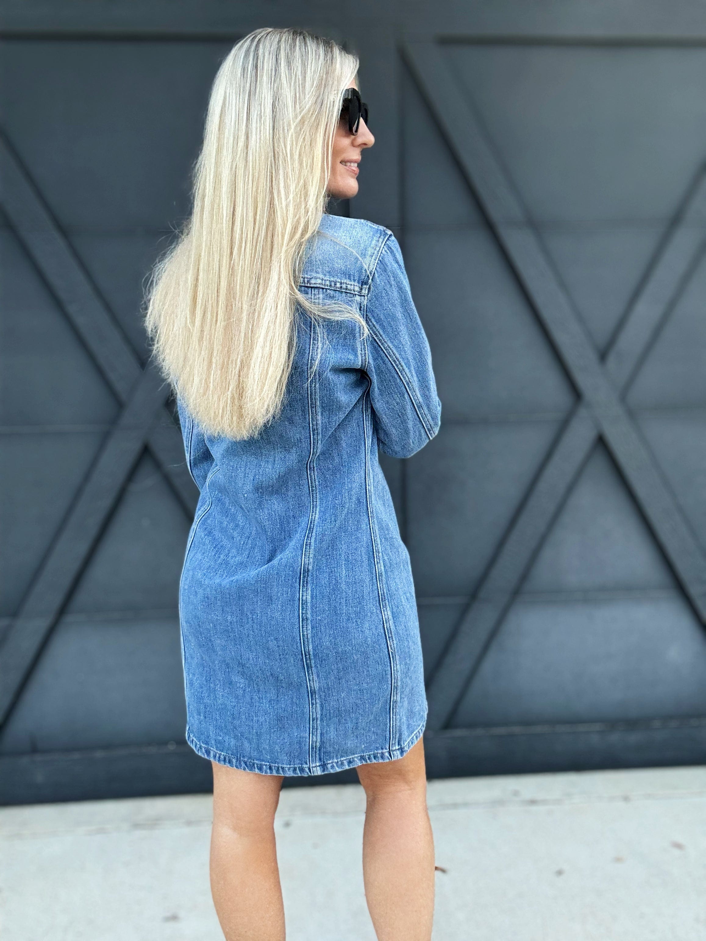 Long Sleeve Denim Shirt Dress In Midnight Thunder - Infinity Raine