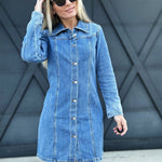 Long Sleeve Denim Shirt Dress In Midnight Thunder - Infinity Raine