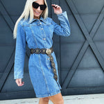 Long Sleeve Denim Shirt Dress In Midnight Thunder - Infinity Raine