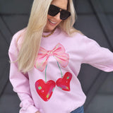 Cherry Bow Sweatshirt In Pink - Infinity Raine