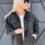 BiBi Outerwear - Jackets & Coats Mineral Wash Quilted Shacket In Black Charcoal