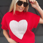 Mock Neck Heart Sweater In Red - Infinity Raine