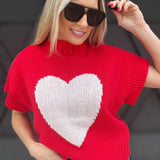 Mock Neck Heart Sweater In Red - Infinity Raine