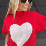 Mock Neck Heart Sweater In Red - Infinity Raine