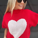 Mock Neck Heart Sweater In Red - Infinity Raine