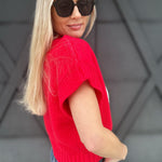 Mock Neck Heart Sweater In Red - Infinity Raine