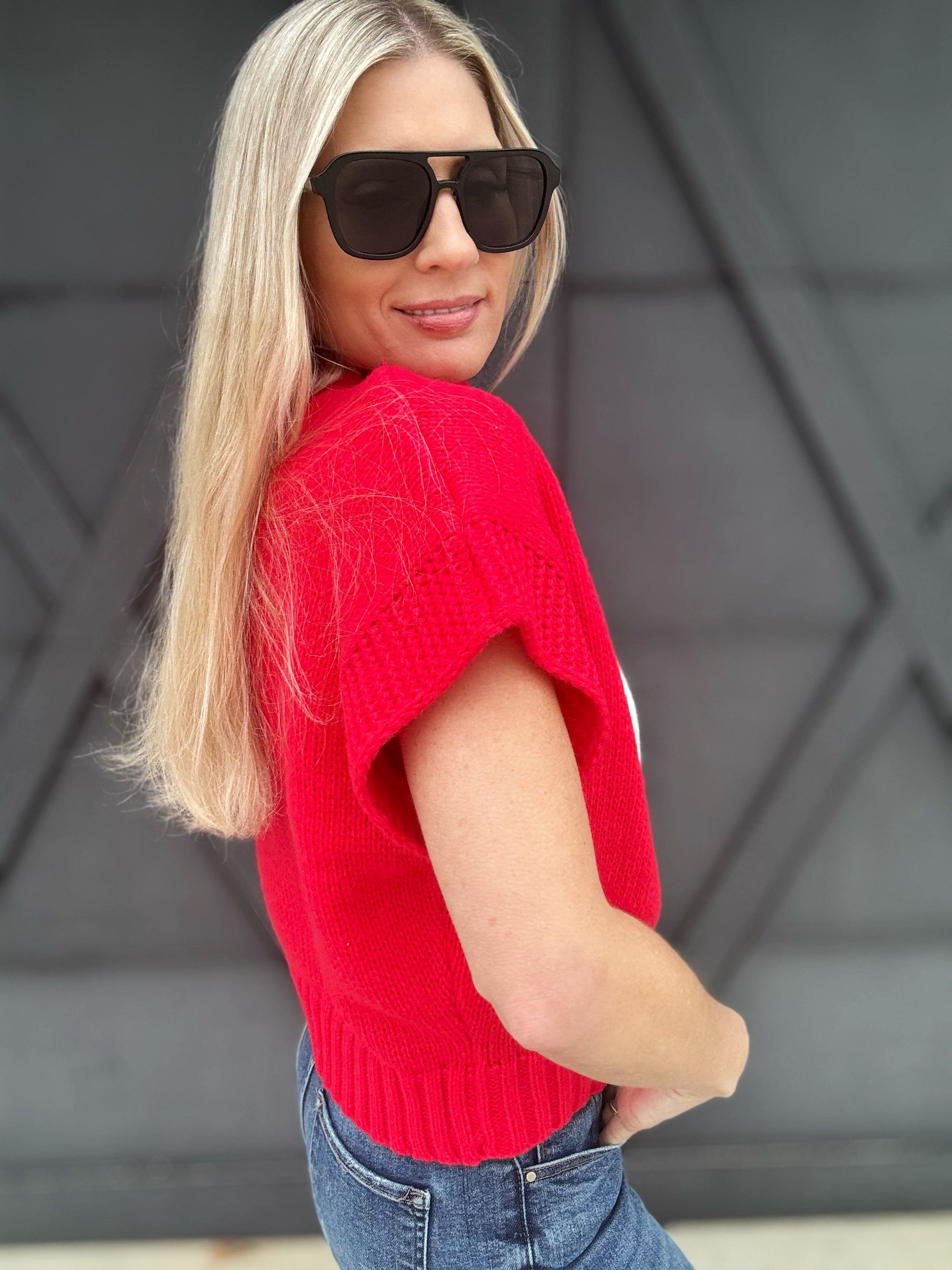 Mock Neck Heart Sweater In Red - Infinity Raine